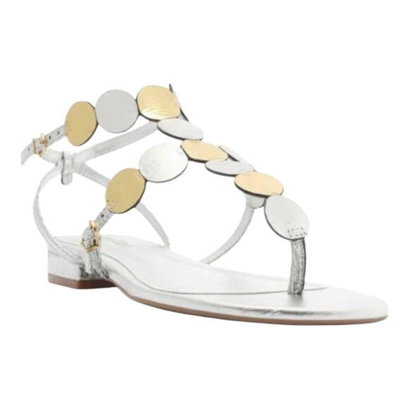 Arezzo Women's Holly Low Block Thong Sandals Silver Gold Size 11 - Picture 1 of 5